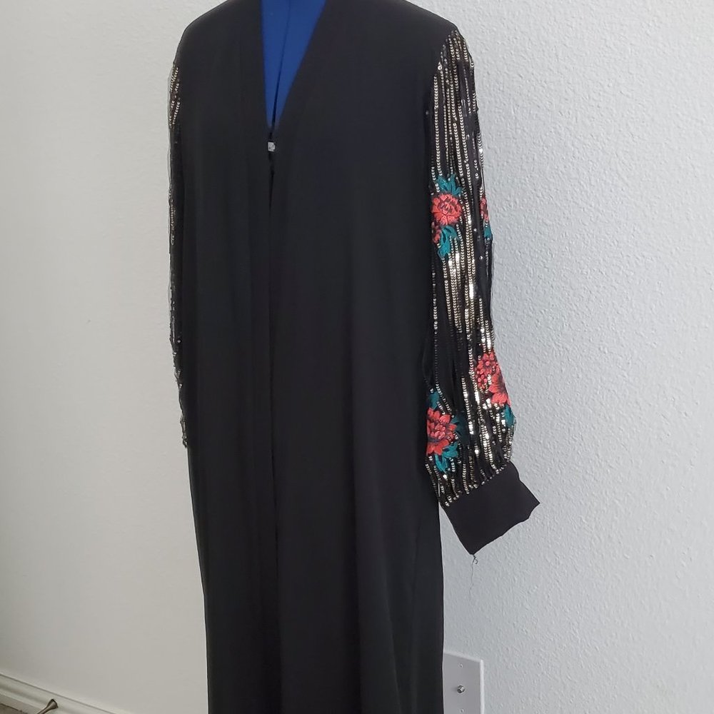 Maxi womens black open sequin robe kimono dress modest wear